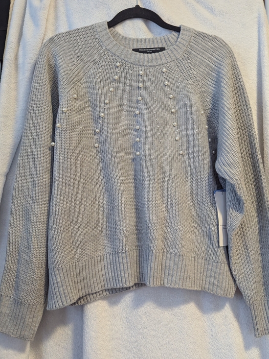 French Connection Sweaters - French Connection Light Gray Pearl-Embellished Crewneck Sweater